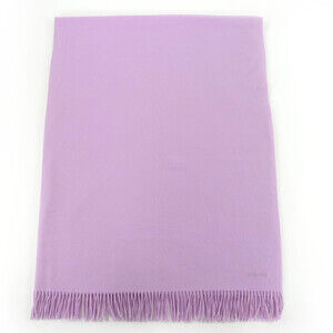 HERMES 100% Cashmere Logo Embroidered Fringe Extra Large Shawl Blanket Purple...
